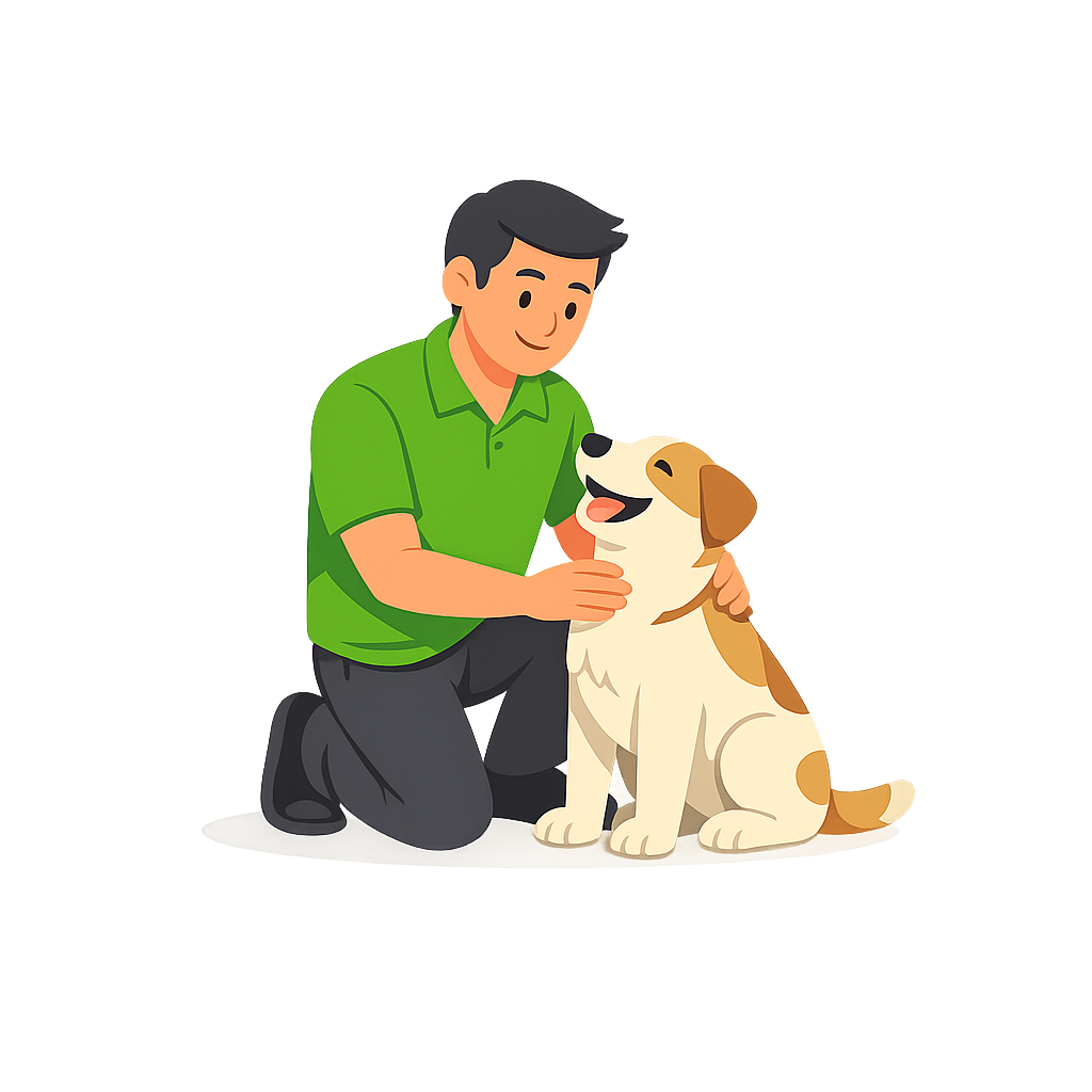 Illustration: Tierarzt von Vet en Ruta streichelt einen Hund